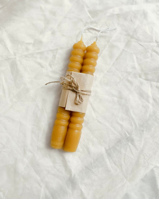 2 Spiral Taper Candles (pure beeswax)